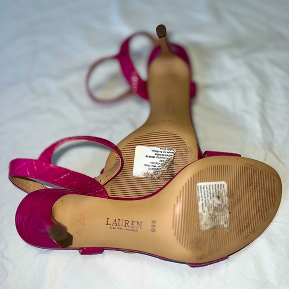 Lauren Ralph Lauren hot pink magenta crocodile skin sandals - Picture 2 of 4